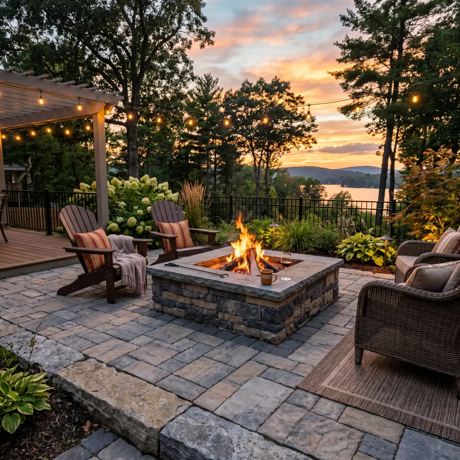 Stone patio with fire pit