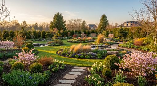 Landscaped garden with stone path