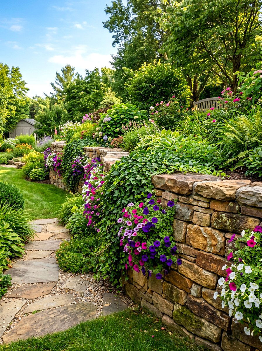 Natural stone retaining wall